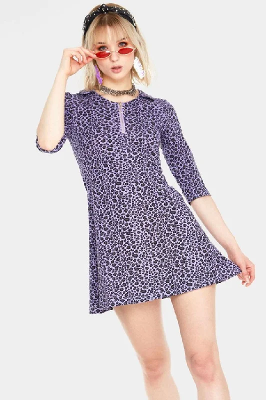 Animal Nature Leopard Mini Dress Cozy Cowl Neck Mini Dress