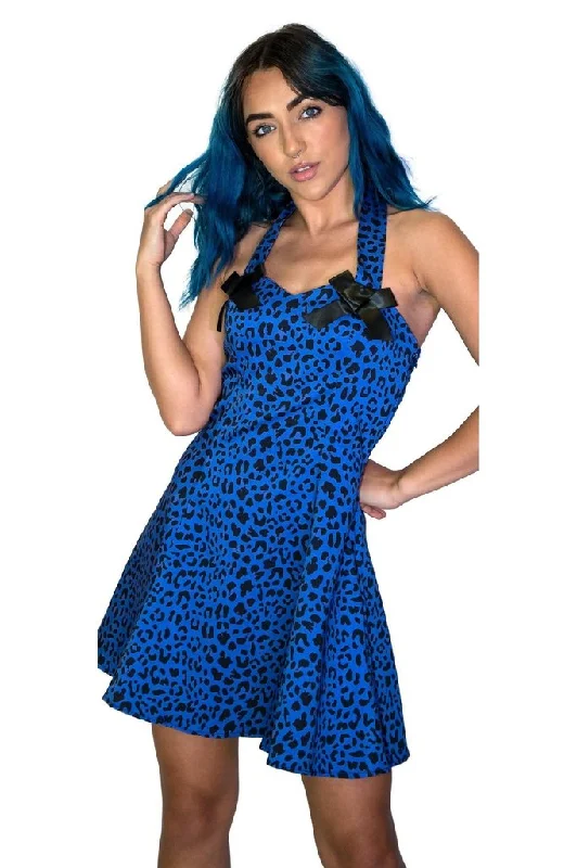 Aqua Leopard Blue Mini Dress - Jessica Trendy Denim Mini Dress