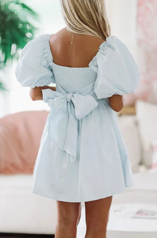 Around the Garden Mini Dress - Light Blue Elegant Mini Dress with Pleats