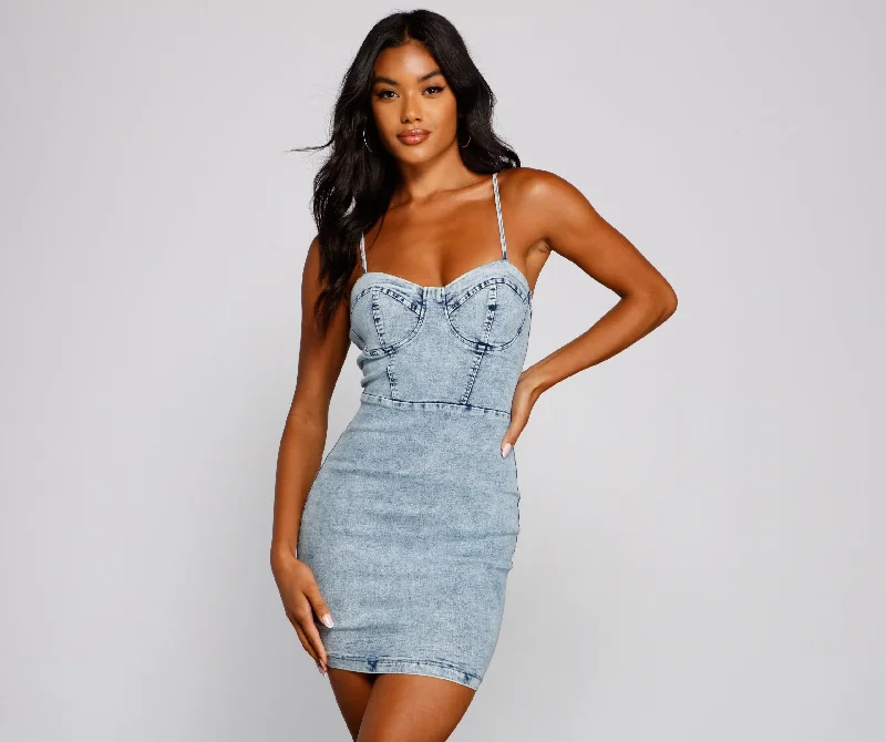 Style Icon Stylish Denim Mini Dress Stylish Button-Down Mini Dress