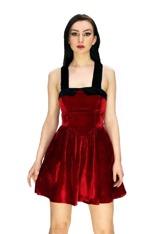 Deep Red Halterneck Velvet Mini Dress - Rosalie Elegant Off-Shoulder Dress Mini