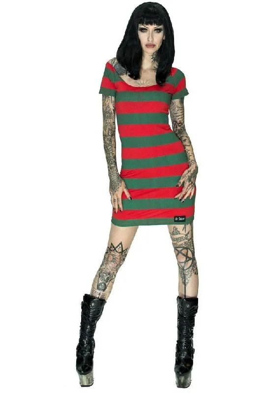 Freddy Krueger Style Red and Green Mini Dress - Aubrey Stylish Sweetheart Neck Mini Dress