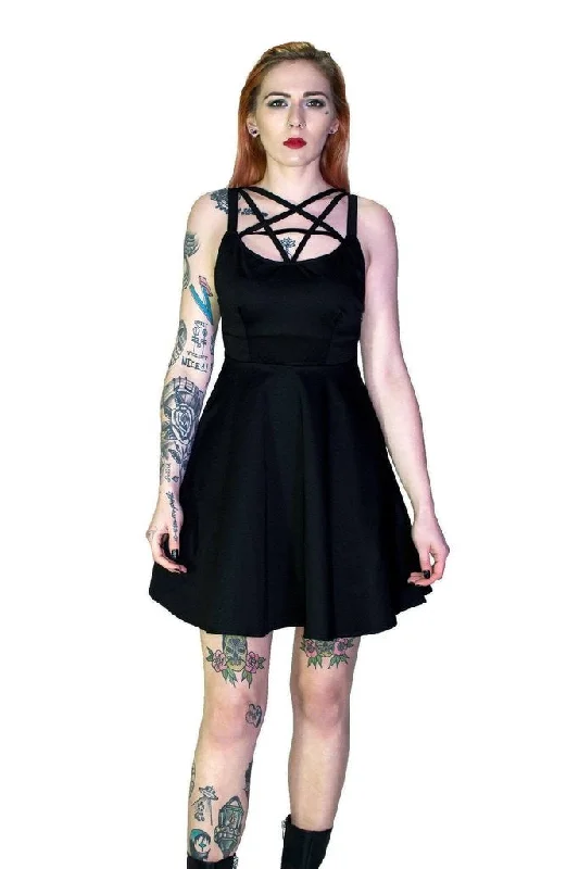 Pentagram Strap Black Mini Dress - Tamsyn Cozy A-Line Mini Dress