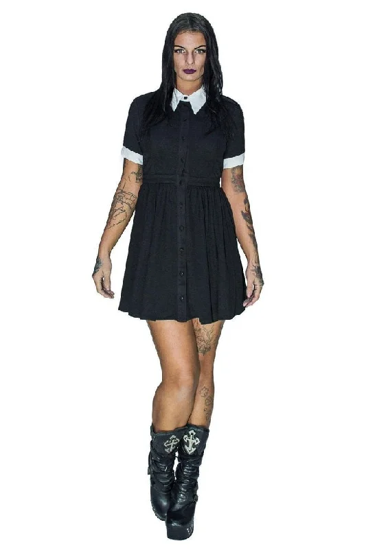 Short Sleeve Wednesday Addams Black Mini Dress - Samara Trendy Camisole Mini Dress