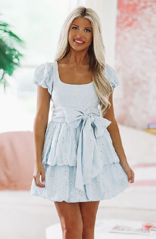 Eyelet In the Garden Mini Dress - Light Blue Stylish Spaghetti Strap Mini Dress