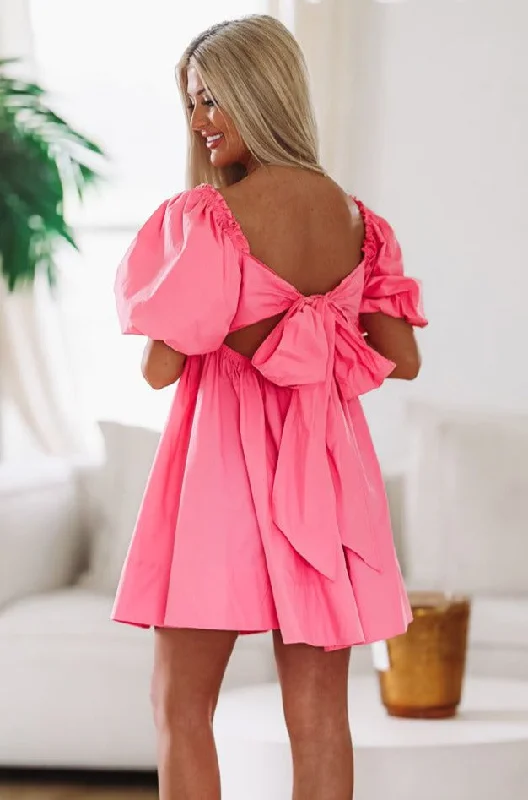 Paint The Town Pink Babydoll Mini Dress - Pink Fashionable Denim Mini Dress