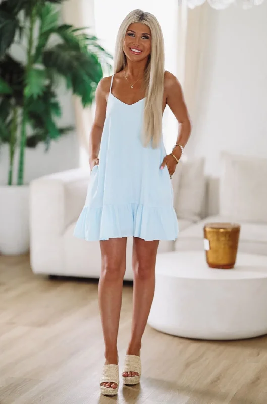 Simply Perfect Mini Dress - Light Blue Casual High-Waist Mini Dress