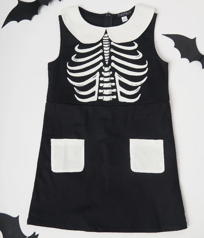 Smak Parlour Kids Black & White Glow in the Dark Skeleton Power Mini Dress Comfortable Fit-and-Flare Mini Dress