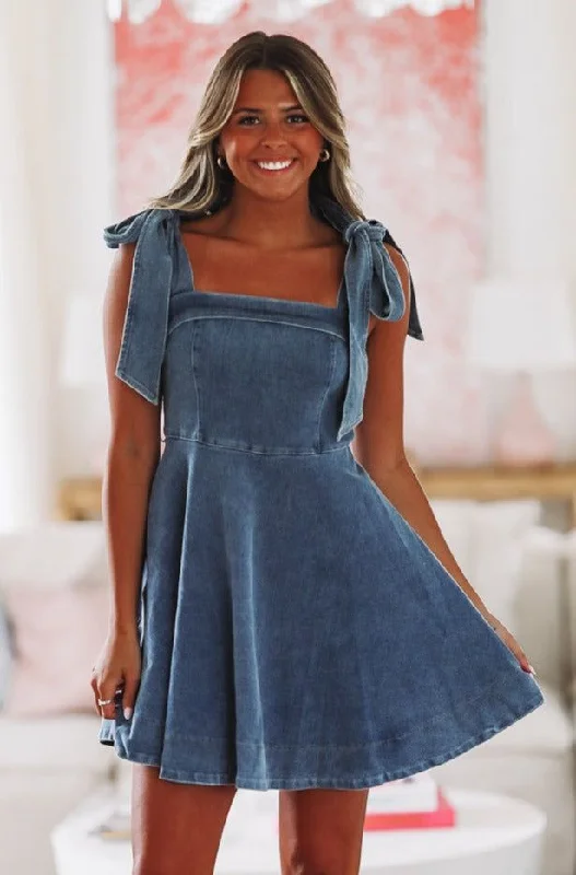 Sunny Baby Denim Mini Dress - Medium Wash Comfortable Bodycon Mini Dress