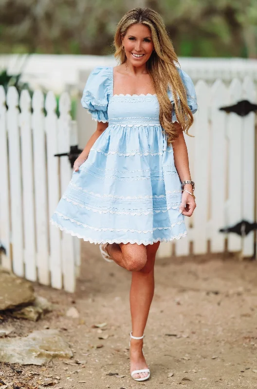 Those Baby Blues Babydoll Mini Dress - Light Blue Cozy Cotton Mini Dress