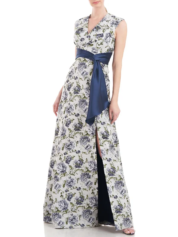 Ansley Womens Floral Pleated Evening Dress Tunics Denim casual