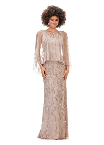 Ashley Lauren 11214 Long Prom Fully Hand Beaded Crew Neckline High Back Overlay Fitted Evening Dress Tunics Fleece cozy