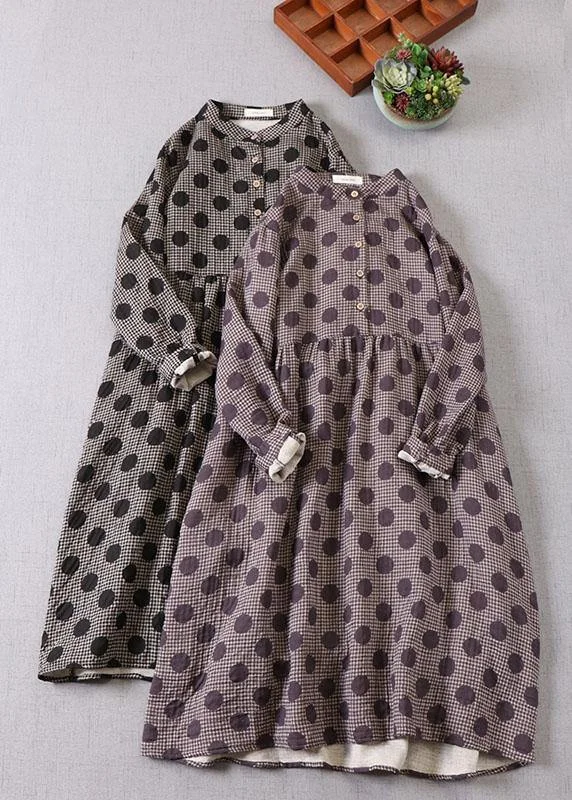 Beautiful Purple Button Patchwork Pockets Fall Print Party Dress Long sleeve Tunics Designer luxury