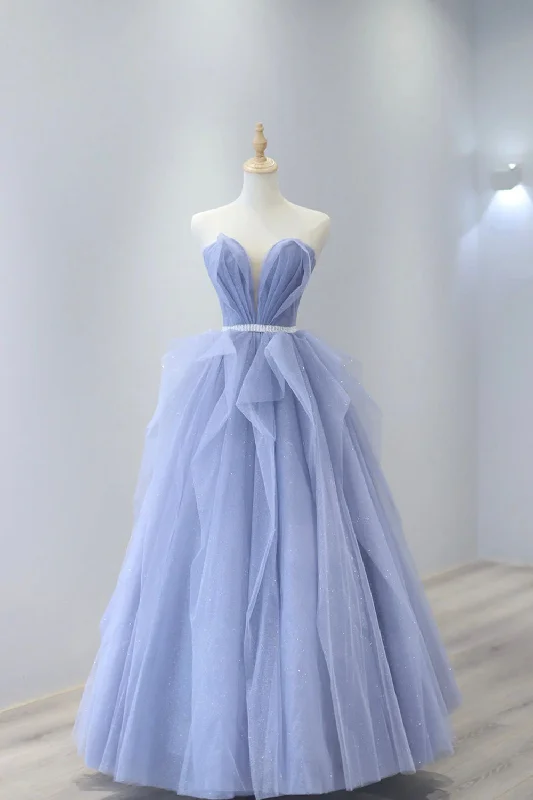 Aleah | Blue Strapless Tulle Long Prom Dress, Lovely Sweetheart Neckline Evening Dress Tunics Designer luxury