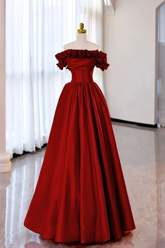 Milan | Burgundy Strapless Satin Long Prom Dress, A-Line Evening Party Dress Tunics Custom made