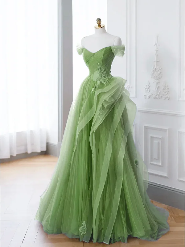 Saflor | Green A-Line Off Shoulder Long Prom Dress Lace Long Evening Dress Tunics Gym athletic