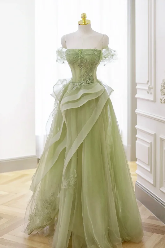 Nellie | Green Tulle Lace Long Prom Dress with Corset, Green Formal Party Dress Tunics Leisure comfortable