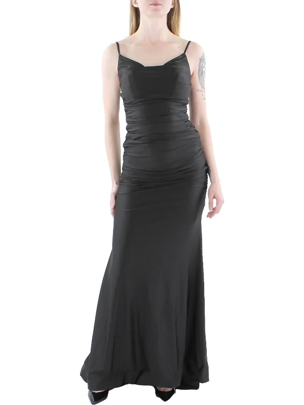 Juniors Womens Satin Ruched Evening Dress empire Waist empire