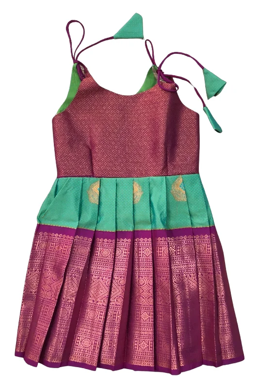 Deep Pink and Green Silk Tie-Up Frock with Gold Accents - Vibrant Party Dress Tunics New arrival