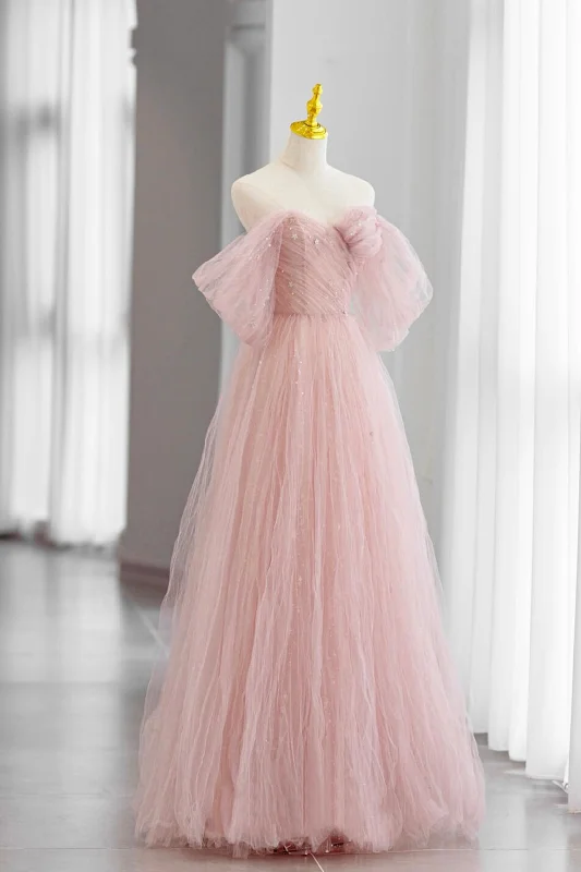 Adalee | Pink Tulle Floor Length Prom Dress, Cute A-Line Evening Party Dress Tunics Versatile stylish