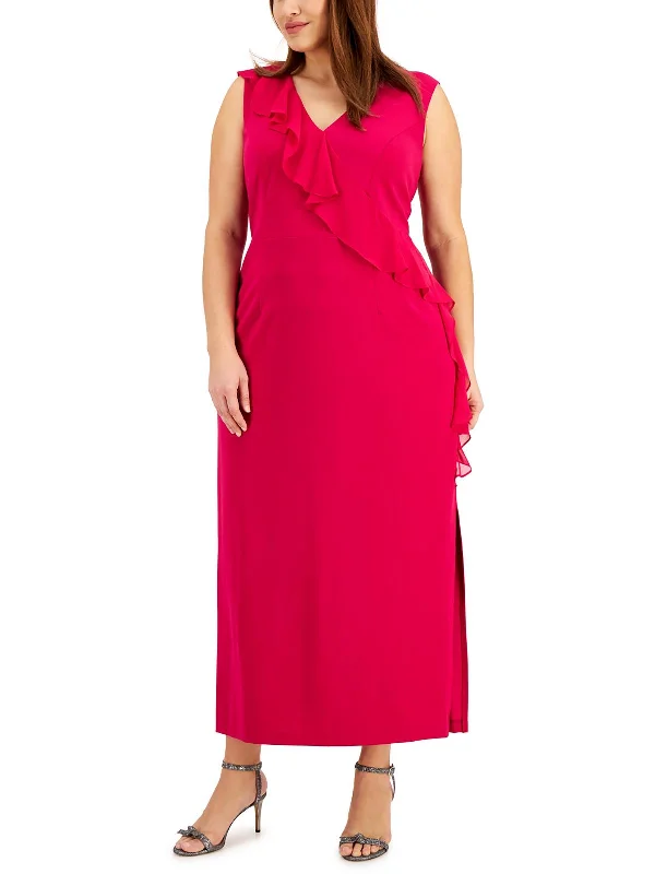 Plus Womens Scuba Maxi Evening Dress A-Line Day Work