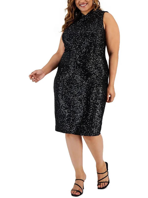 Plus Womens Sequined Midi Cocktail and Party Dress Tunics Modern contemporary