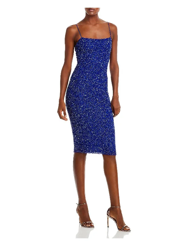 Prim Womens Sequined Midi Cocktail and Party Dress Cowl Neckline Elegant