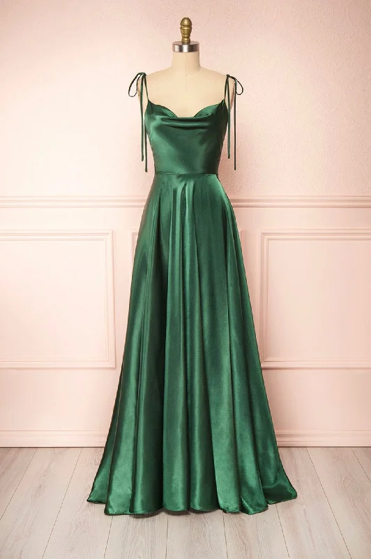 Vienna | Simple Satin Long A-Line Prom Dress Spaghetti Straps Evening Dress Tunics Sophisticated sleek