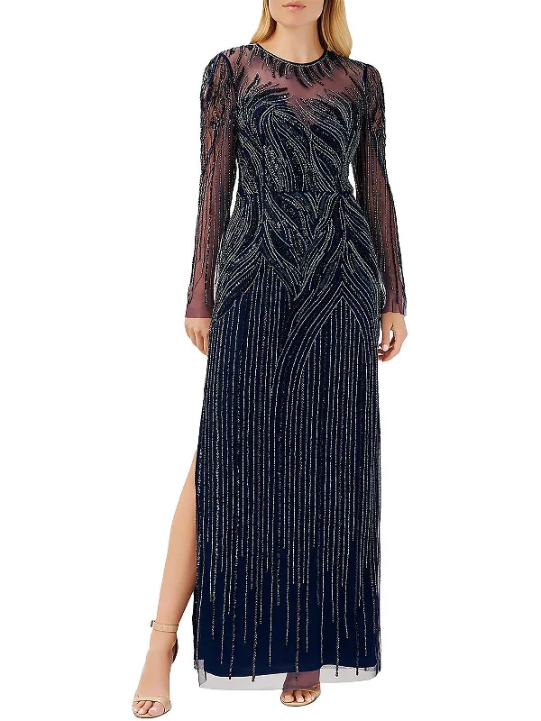 Womens Beaded Long Sleeve Evening Dress Tunics Recommended stylist