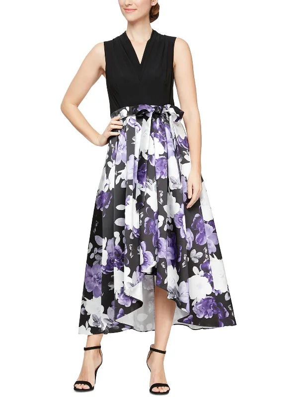 Womens Belted Hi Low Cocktail and Party Dress Tunics Floral girly