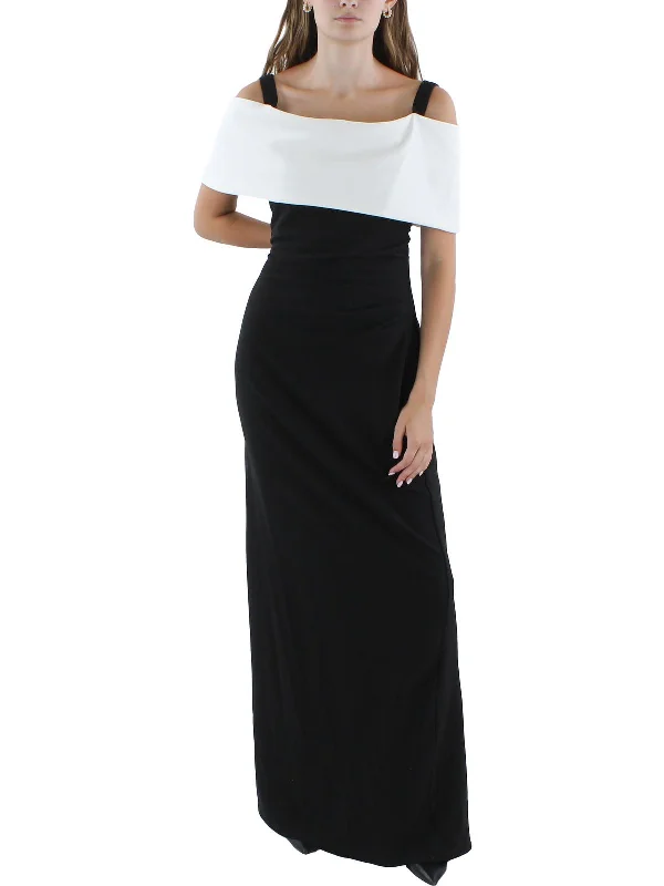 Womens Colorblock Polyester Evening Dress Crew Neckline Casual