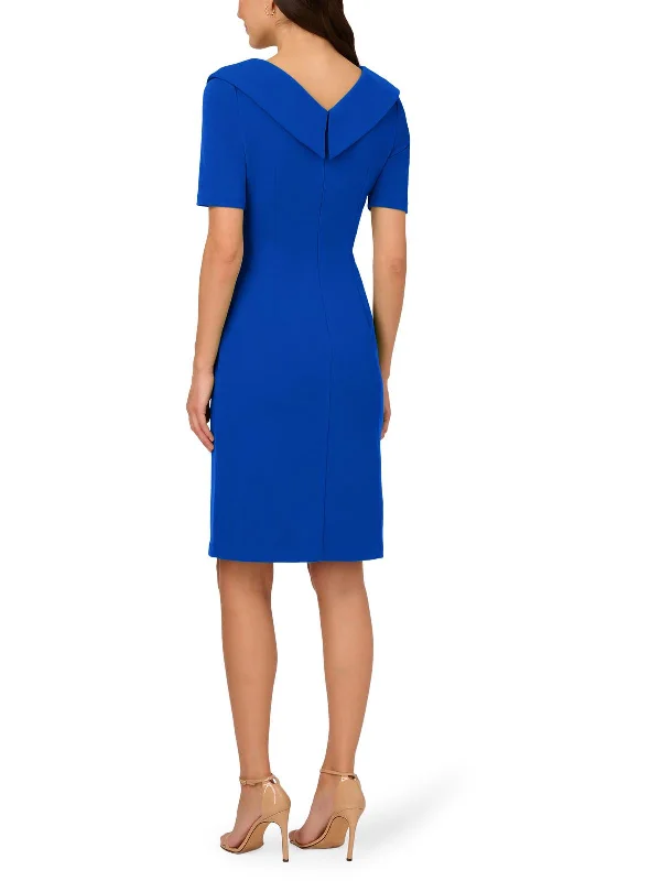 Womens Crepe Pleated Cocktail And Party Dress Square Neckline Feminine