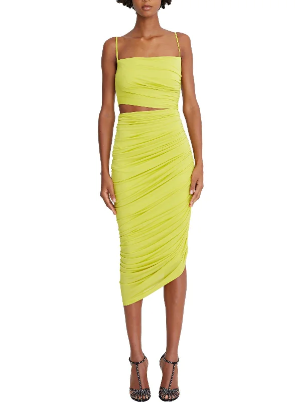 Womens Cut-Out Midi Cocktail and Party Dress Pencil Length Work