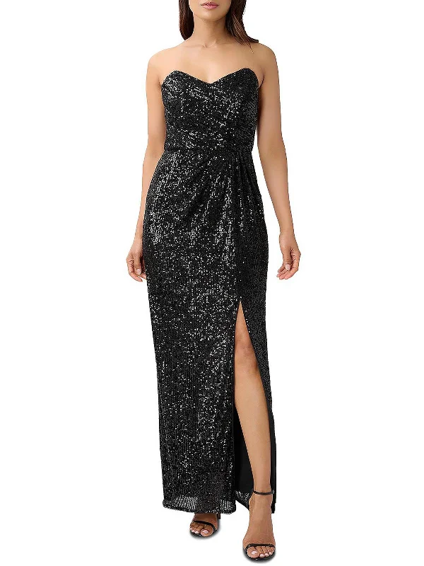 Womens Embellished Strapless Evening Dress Lace Sexy Club