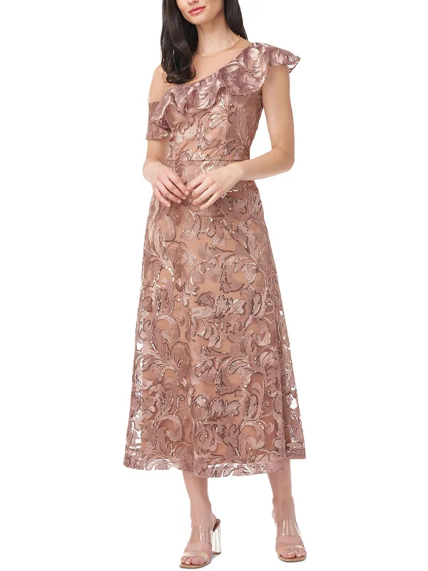 Womens Embroidered Midi Cocktail and Party Dress Shift Classic Vintage