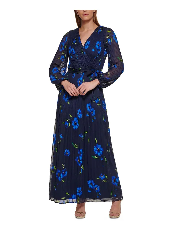 Womens Floral Balloon Sleeves Evening Dress Tunics Luxurious high-end