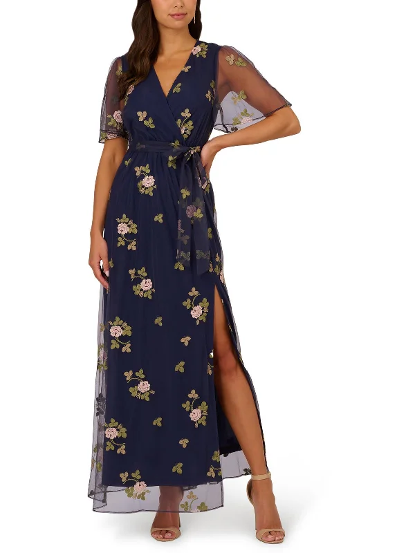 Womens Floral Embroidered Evening Dress Off-the-shoulder Chic Trendy