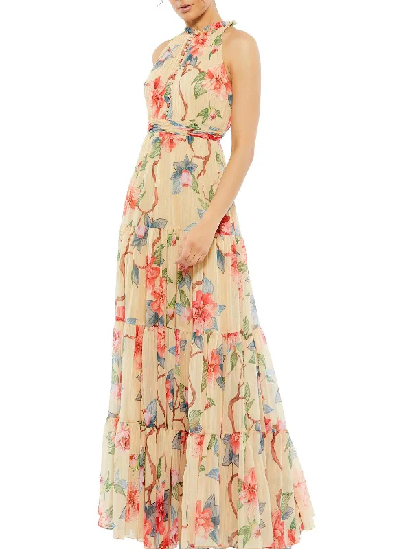 Womens Floral Print Long Evening Dress Tunics Chinos classic