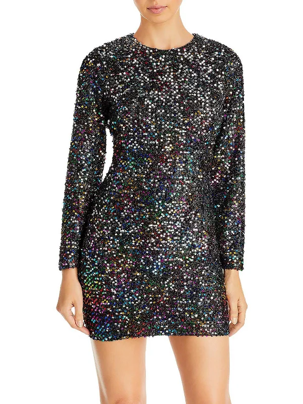 Womens Open Back Sequined Cocktail and Party Dress Tunics Silk luxurious