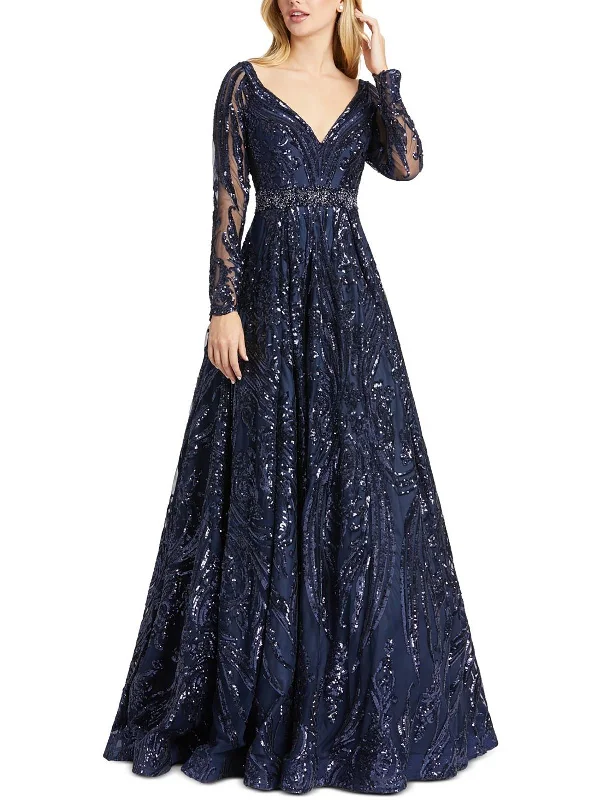 Womens Sequined Long Evening Dress Tunics Fall fleece