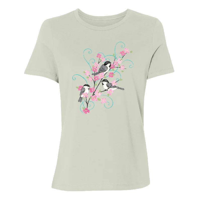 Chickadee Blossom Branch Women's T-Shirt Anti-Pilling Machine Wash Handmade