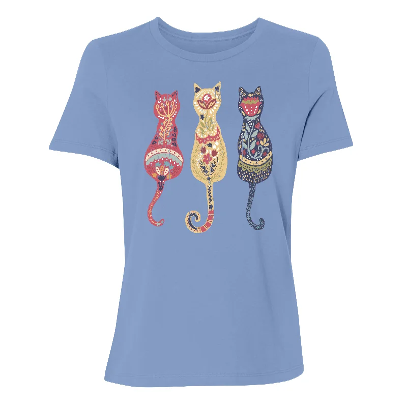 Folksy Cats Women's T-Shirt Zippered Buttoned Snapped