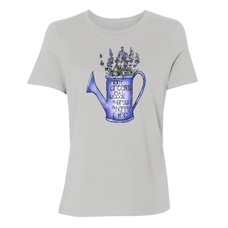 Watering Can Lilacs Women's T-Shirt Striped Floral Plaid