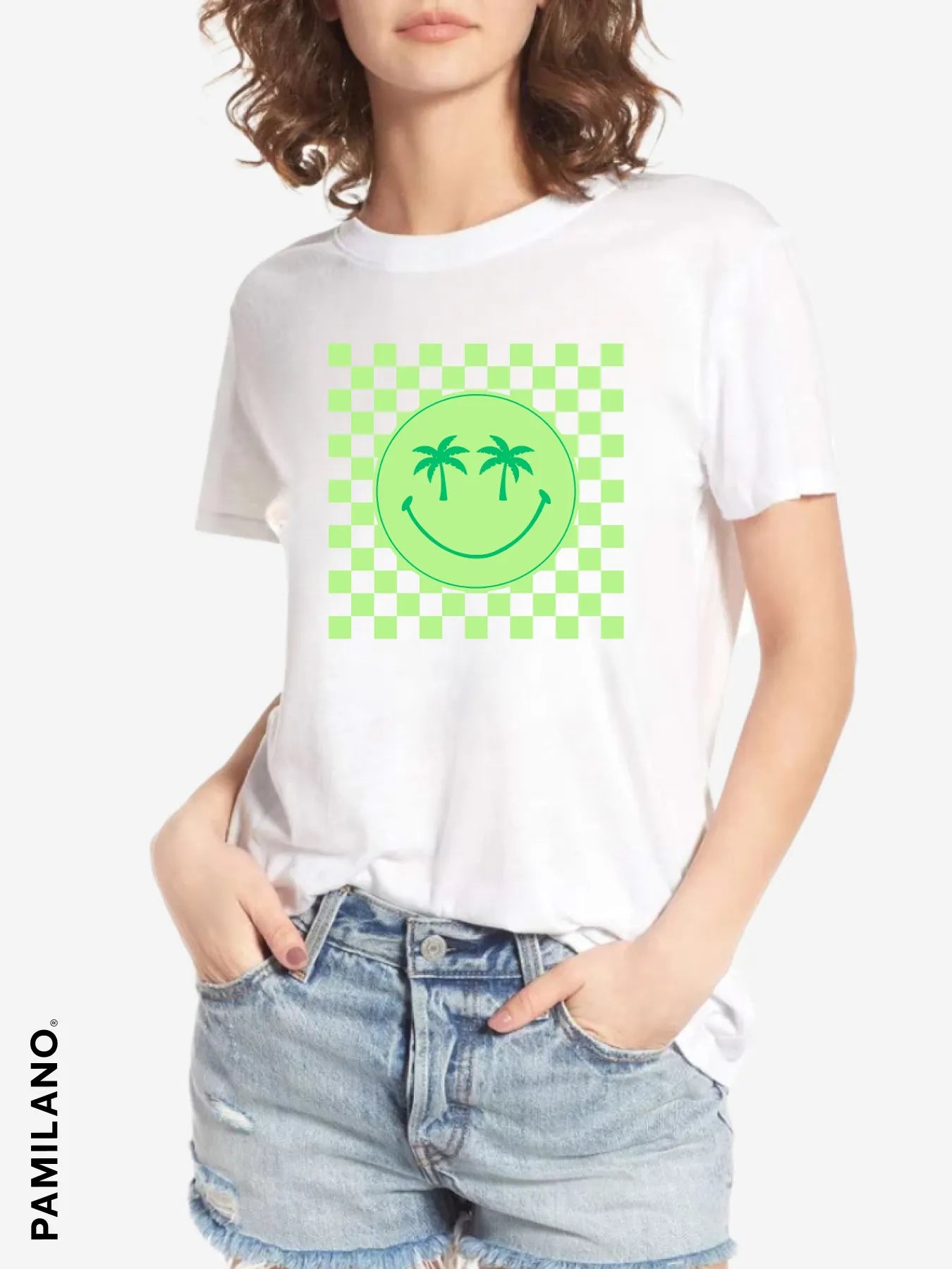 Smile Eye Tree Printed T-shirt Collared T-Shirt Boat Neck A-Line