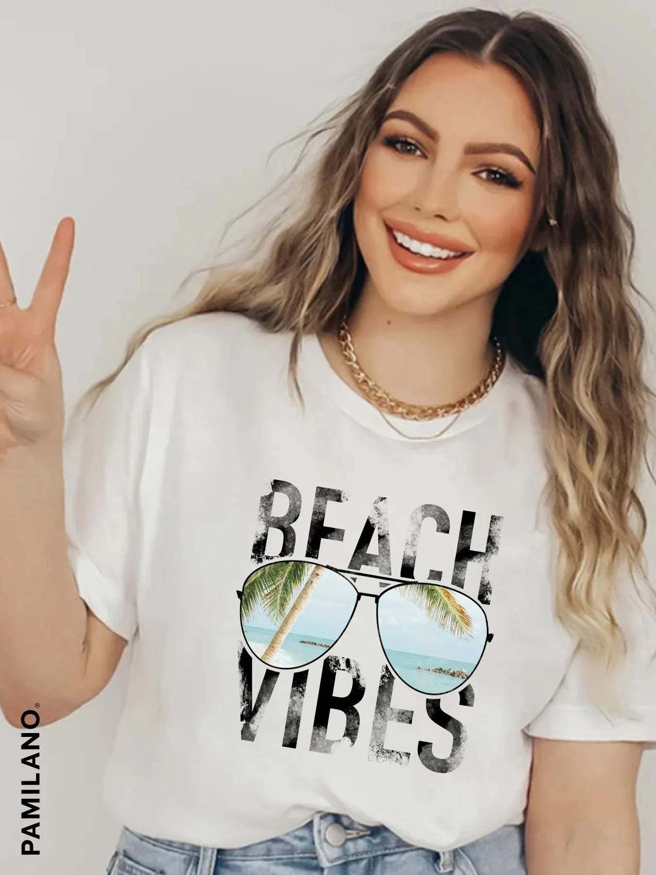 Beach Vibe Printed T-shirt Embroidered Appliqued Beaded