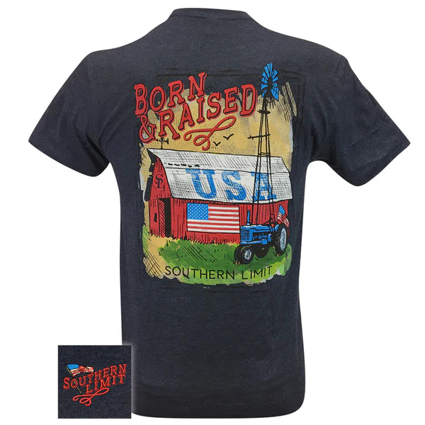 Born & Raised In The USA ~ Southern Limit Tee Embroidered Appliqued Beaded