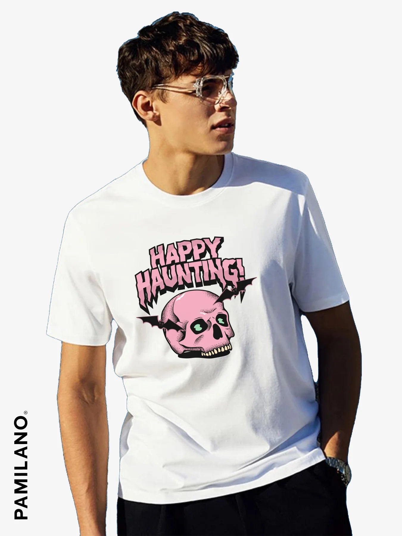 Happy Haunting ! - Unisex T-Shirt Basic T-Shirt Crew Neck Short Sleeve