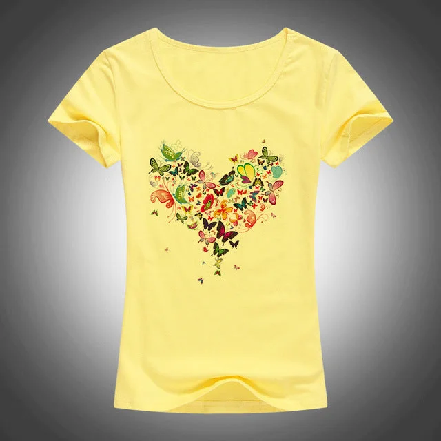 Heart Shape Colorful Butterfly T-Shirt Boxy Fit Fitted Loose