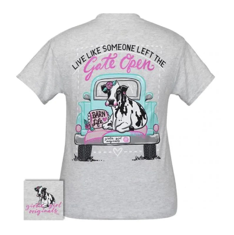 Live Like Someone Left The Gate Open ~ Girlie Girl Brand Tee Hooded Caped Shawl Collar