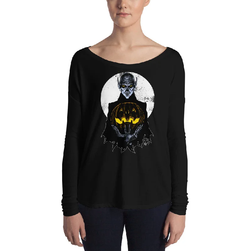 Monster Holiday - Vampire Ladies' Long Sleeve Tee Notch Collar Peter Pan Collar Cowl Neck